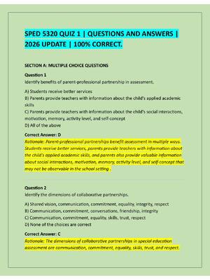 Preview of SPED 5320 QUIZ 1 | QUESTIONS AND ANSWERS |  2026 UPDATE | 100% CORRECT.