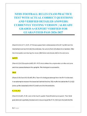 Preview of NFHS FOOTBALL RULES EXAM PRACTICE  TEST