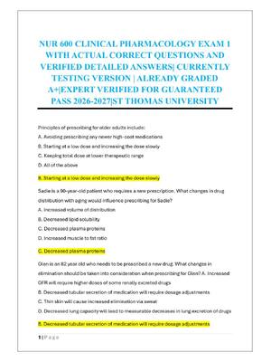 Preview of NUR 600 CLINICAL PHARMACOLOGY EXAM 1