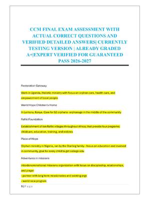 Preview of CCM FINAL EXAM ASSESSMENT WITH  ACTUAL CORRECT QUESTIONS AND  VERIFIED DETAILED ANSWERS| C
