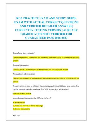 Preview of RDA PRACTICE EXAM AND STUDY GUIDE  EXAM