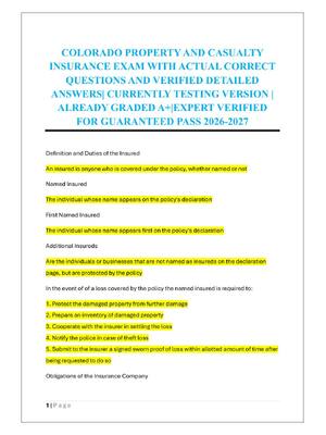 Preview of COLORADO PROPERTY AND CASUALTY  INSURANCE EXAM