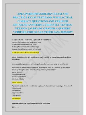 Preview of APEA PATHOPHYSIOLOGY EXAM AND  PRACTICE EXAM TEST BANK