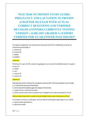 Preview of WGU D440 NUTRITION STUDY GUIDE:  PREGNANCY AND LACTATION NUTRITION  (CHAPTER 10) EXAM