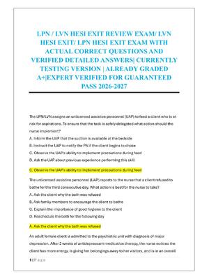 Preview of LPN / LVN HESI EXIT REVIEW EXAM/ LVN  HESI EXIT/ LPN HESI EXIT EXAM