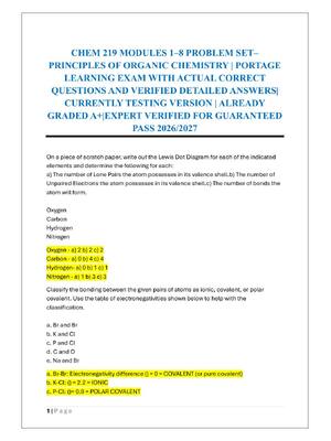 Preview of CHEM 219 MODULES 1–8 PROBLEM SET–  PRINCIPLES OF ORGANIC CHEMISTRY | PORTAGE  LEARNING EXA