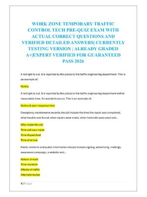 Preview of WORK ZONE TEMPORARY TRAFFIC  CONTROL TECH PRE-QUIZ EXAM