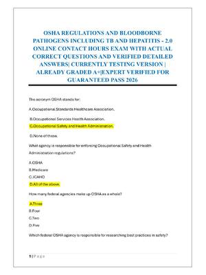 Preview of OSHA REGULATIONS AND BLOODBORNE  PATHOGENS INCLUDING TB AND HEPATITIS - 2.0  ONLINE CONTAC