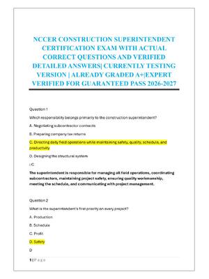 Preview of NCCER CONSTRUCTION SUPERINTENDENT  CERTIFICATION EXAM