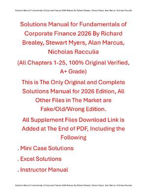 Preview of Solutions Manual Fundamentals of Corporate Finance 2026 Release By Richard Brealey, Stewar