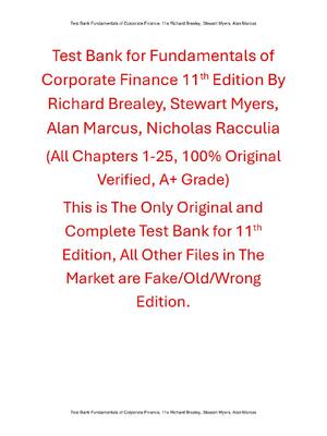 Preview of Test Bank Fundamentals of Corporate Finance 11th Edition By Richard Brealey, Stewart Myers
