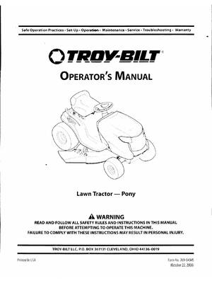 Preview of Tractor Operators Maintenance Instruction Manual Fits 2008 Troy Bilt Pony Lawn