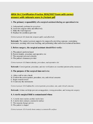 Preview of ABSA SA-C Certification Practice 2026/2027 Exam with correct  answers with rationale score