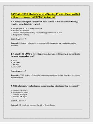 Preview image for BSN 266 – HESI Medical-Surgical Nursing Practice Exam verified  with correct answers 2026/2027 instant pdf