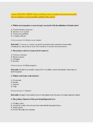 Preview image for Latest 2026/2027 NBDHE (National Board Dental Hygiene Examination] with  correct answers and rationales updated this month