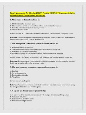 Preview image for NAMS Menopause Certification (MSCP) Practice 2026/2027  Exam verified with  correct answers and rationales /instant pdf