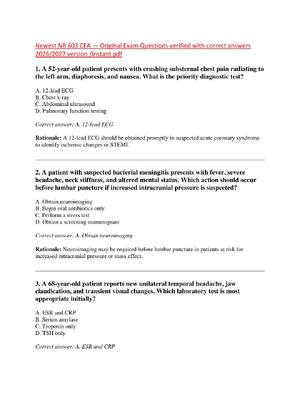Preview image for Newest NR 603 CEA — Original Exam Questions verified with correct answers  2026/2027 version /instant pdf