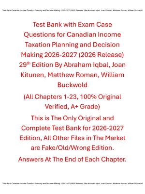 Preview of Test Bank Canadian Income Taxation Planning and Decision Making 2026-2027 (2026 Release) 2