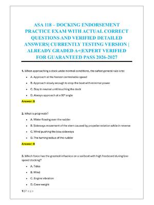 Preview of ASA 118 – DOCKING ENDORSEMENT  PRACTICE EXAM
