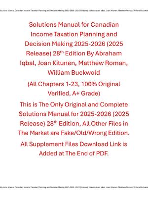 Preview of Solutions Manual Canadian Income Taxation Planning and Decision Making 2025-2026 (2025 Rel