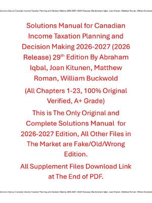 Preview image for Solutions Manual Canadian Income Taxation Planning and Decision Making 2026-2027 (2026 Release) 29th Edition By Abraham Iqbal, Joan Kitunen, Matthew Roman, William Buckwold