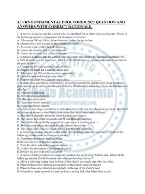 Preview of ATI RN FUNDAMENTAL PROCTORED 2023 QUESTION AND ANSWERS WITH CORRECT RATIONALE.