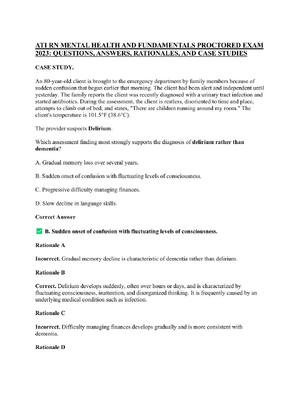 Preview of ATI RN MENTAL HEALTH AND FUNDAMENTALS PROCTORED EXAM 2023: QUESTIONS, ANSWERS, RATIONALES,