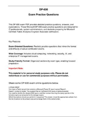 Preview image for DP 600 Microsoft Exam Practice Questions Updated in May