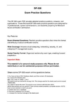 Preview image for DP 300 Microsoft Exam Practice Questions Updated in May