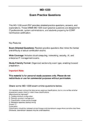 Preview image for MD 1220 Exam Practice Questions CDMP  Certification