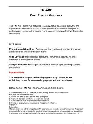 Preview image for PMI-ACP PMI Exam Practice Questions Updated in May | IT  professionals, system administrators, and students preparing for PMI Certification