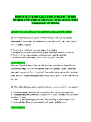 Preview of WGU D658 OA Exam Actual Exam 2026/2027 – 50 New Questions with Detailed Rationales | 100%