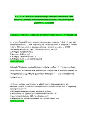 Preview of NCC C-EFM Electronic Fetal Monitoring Certification Exam Actual Exam 2026/2027 – 125 Quest