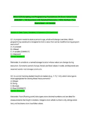 Preview of WGU D278 Scripting and Programming Foundations OA Exam Actual Exam 2026/2027 – 163 Questio