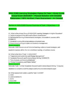 Preview of WGU D389 Learning Strategies Higher Ed Task 1 Study Guide Actual Exam 2026/2027 – Passed S