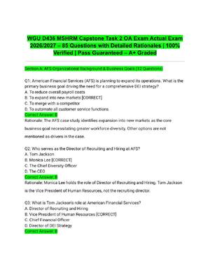 Preview of WGU D436 MSHRM Capstone Task 2 OA Exam Actual Exam 2026/2027 – 85 Questions with Detailed