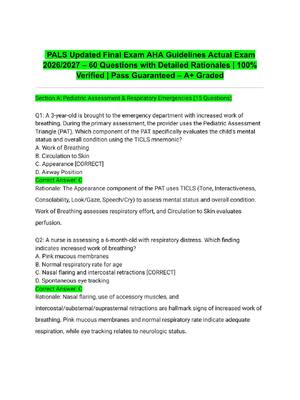 Preview of PALS Updated Final Exam AHA Guidelines Actual Exam 2026/2027 – 60 Questions with Detailed