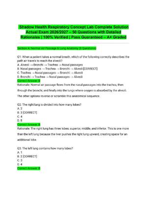 Preview of Shadow Health Respiratory Concept Lab Complete Solution Actual Exam 2026/2027 – 50 Questio