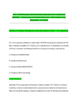 Preview of NCC C-EFM Electronic Fetal Monitoring Certification Exam Actual Exam 2026/2027 – 125 Quest