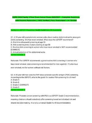 Preview of NURS 5434 Family 3 Final Exam Actual Exam 2026/2027 – Complete Questions with Detailed Rat
