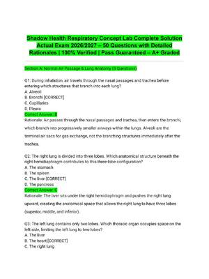 Preview of Shadow Health Respiratory Concept Lab Complete Solution Actual Exam 2026/2027 – 50 Questio