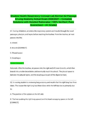 Preview of Shadow Health Respiratory Concept Lab Normal Air Passage & Lung Anatomy Actual Exam 2026/2