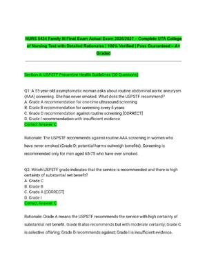 Preview of NURS 5434 Family III Final Exam Actual Exam 2026/2027 – Complete UTA College of Nursing Te
