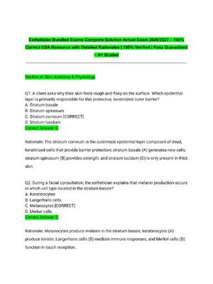 Preview of Esthetician Bundled Exams Complete Solution Actual Exam 2026/2027 – 100% Correct USA Resou
