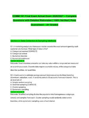 Preview of COMM 191 Final Exam Actual Exam 2026/2027 – Complete Questions with Detailed Rationales |
