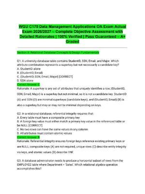 Preview of WGU C170 Data Management Applications OA Exam Actual Exam 2026/2027 – Complete Objective A