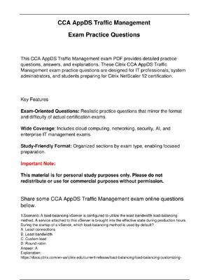 Preview of CCA AppDS Traffic Management Citrix Exam Practice Question | Citrix NetScaler 12 certifica