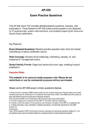 Preview of AP 205 Salesforce Exam Practice Questions for Consumer  Goods Cloud certification.