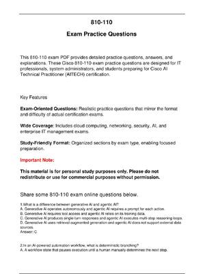 Preview image for 810 110 Cisco Exam Updated Practice Questions in May 2026 for Cisco AI  Technical Practitioner (AITECH) certification.