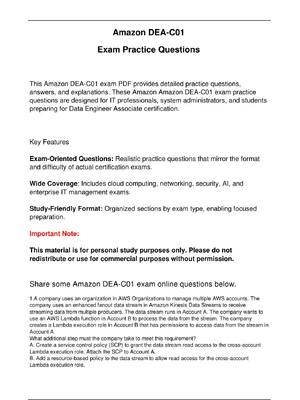 Preview image for Amazon DEA C01 Exam Updated Practice Questions in May 2026 for Data Engineer Associate certification.